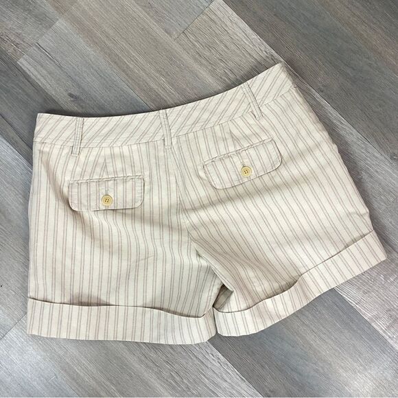 Loft Striped Linen Cotton Blend Cuffed Hem Chino Shorts Tan 2 - Picture 3 of 10